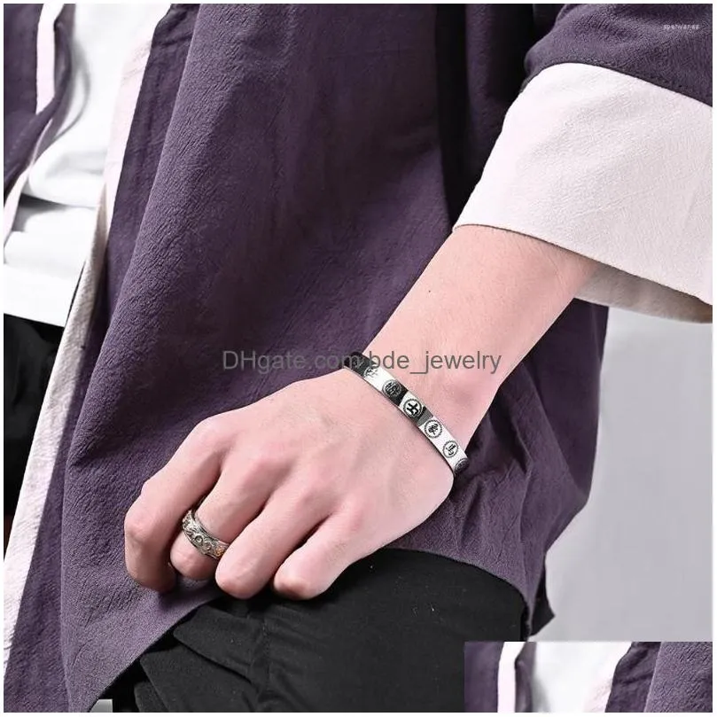 bangle fashiona chinese style chess piece c-shaped bracelet for men stainless steel chuhe hanjie charm jewelry