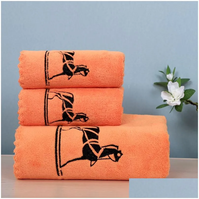 Towel Three-Piece Orange Annual Meeting Gifts Embroidered Company Employee S Wedding Favors Drop Delivery Dhopy