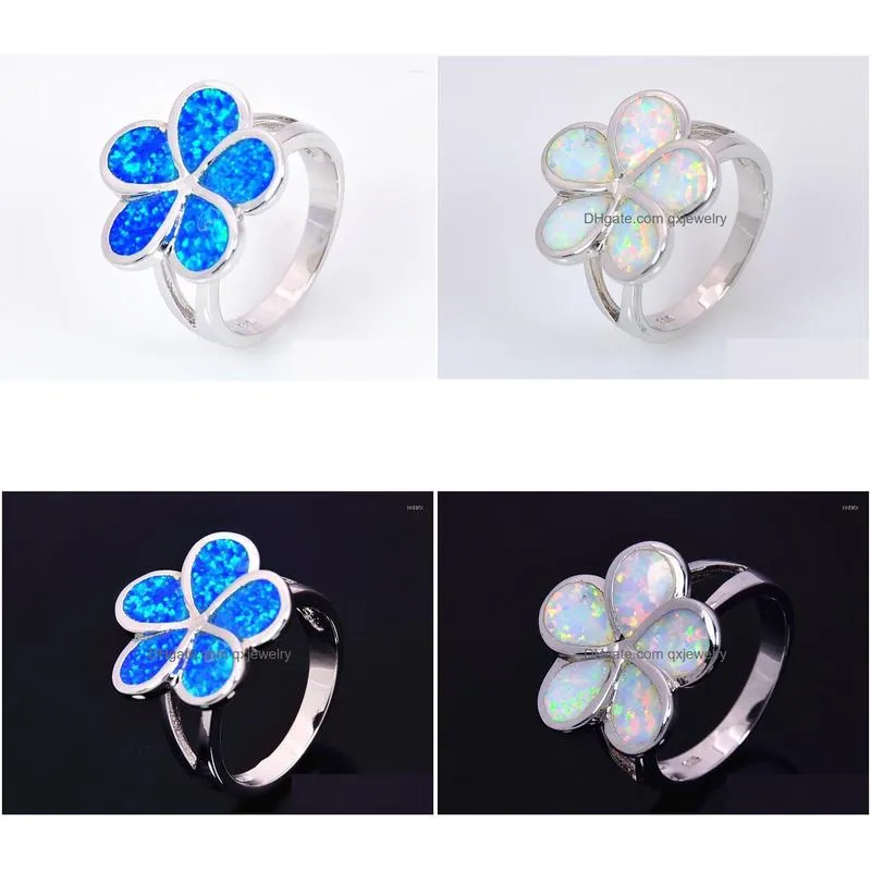 Cluster Rings Wholesale Retail Fashion Fine Blue/White Fire Opal 925 Sterling Sliver Jewelry For Women Ral152503 Drop Delivery Dhfpy