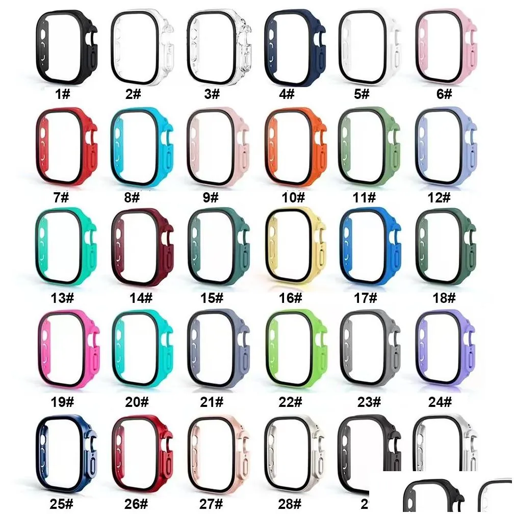 Cases Case For  Watch S8 Tra 49Mm With Hd Tempered Glass Sn Protector Hard Pc Bumper Proetctive Er Iwatch Series 8 7 41 45Mm Fl Dhslu