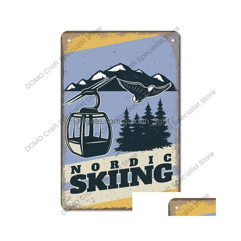 funny aloha tiki bar poster metal painting sings winter skiing sports retro metal tin plate for ski club garage home wall decoration size