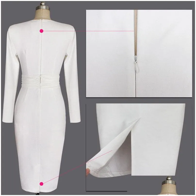 Casual Dresses Autumn Winter Long Sleeve White O Neck Belted Plain Dress Office Formal Women Sexy Bodycon Bandage Elegant Party Slim Dhyr3