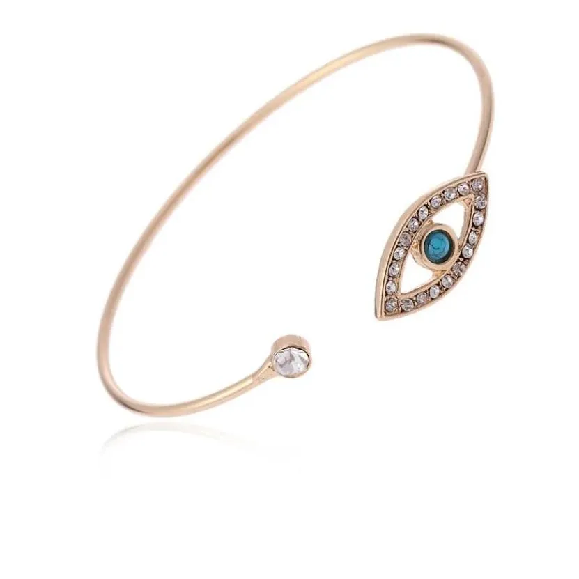 Charm Bracelets Gold Color Round Shape Lucky Evil Eyes Turkish Hamsa Hand Open Bangle Bracelet Bezel Blue Stone Cz Women Jewelry Dro Dhaqd