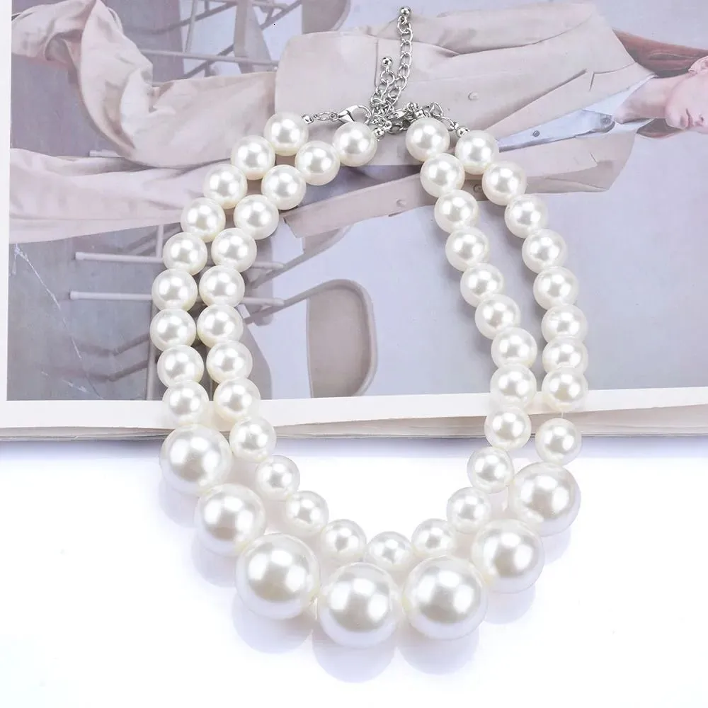 Chokers ZA Fashion Faux Pearl Double Necklace Women Indian Statement Large Collar Big Bib Choker Necklace Jewelry 231007