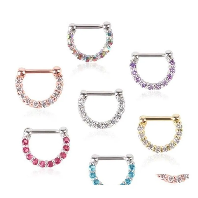 Nose Rings Studs 30Pcs Rhinestone Crystal Nose Hoops Unisex Surgical Steel Cz Septum Clicker Ring Piercing Body Jewelry Gveyn Drop270D