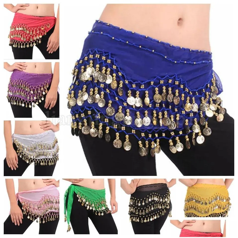 Party Decoration Wholesale Belly Dance Skirt Scarf Hip Wrap Belt Chiffon 3 Rows 128 Coins 200Pcs Drop Delivery Home Garden Festive Sup Dh9Vl