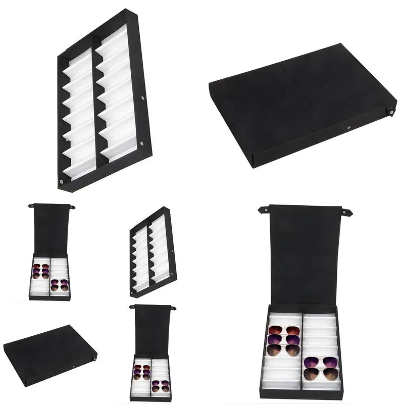 Storage Boxes & Bins Glasses Display Case 16 Pairs Box With Foldable Lid For Sunglasses Black Add Drop Delivery Home Garden Housekeepi Dhp9R