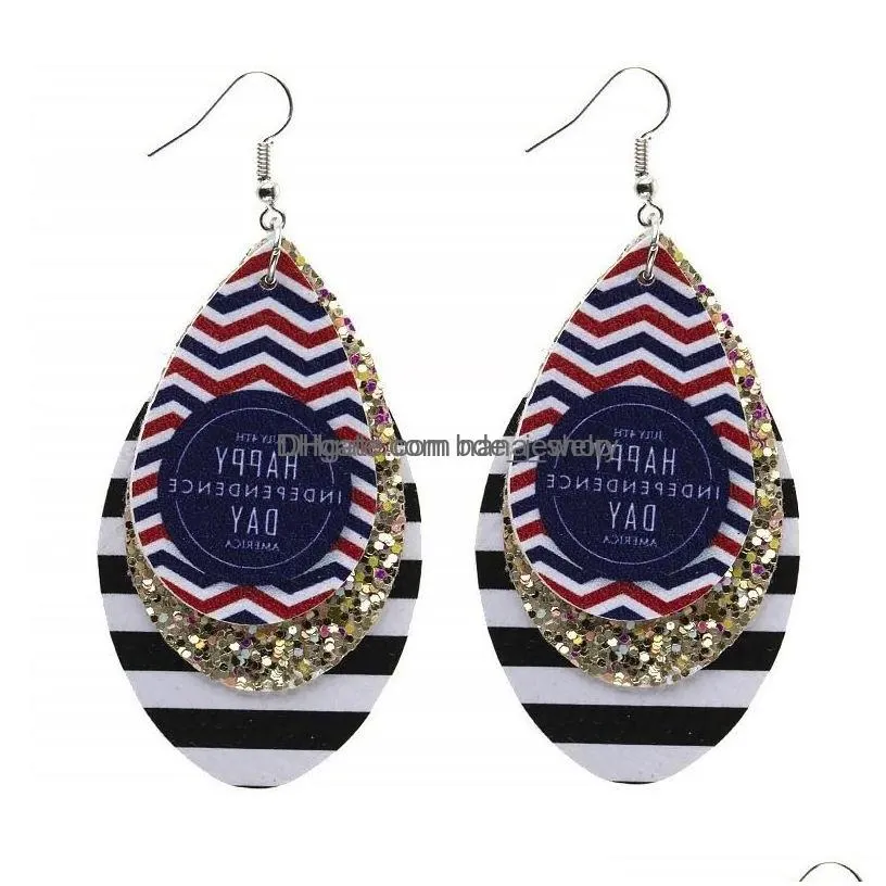 dangle chandelier fashion jewelry independence day pu leather earrings glitter mtilayer faux drop delivery dhu5e