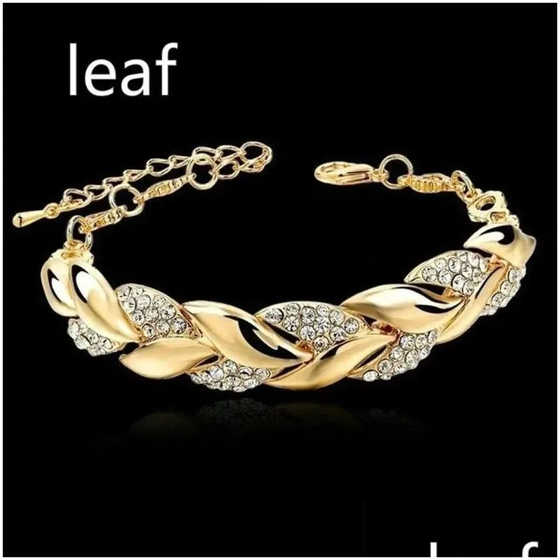 Bangle Luxury Love Braided Leaf Bracelet Charm Crystal Wedding Bracelets For Women Anniversary Valentines Day Gifts Aesthetic Jewelry Dhabs