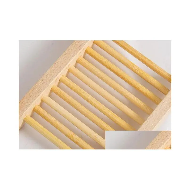 Soap Dishes Natural Bamboo Trays Wooden Dish Tray Holder Rack Plate Box Container For Bath Shower Bathroom Drop Delivery Home Garden A Dhmpe