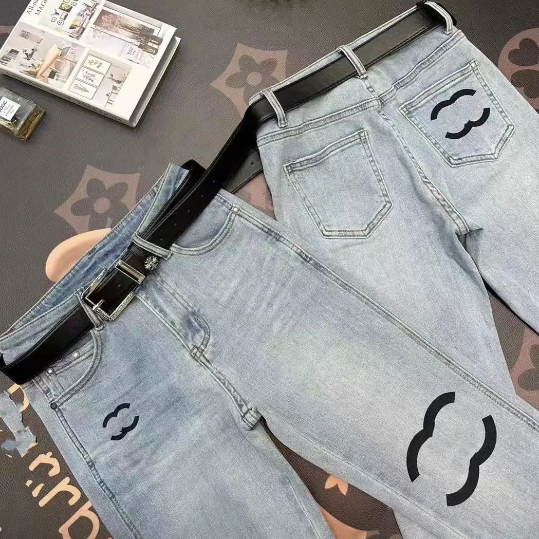 Jeans Ladies High Street designer pant leg smoke tube print jeans Warm slim jeans fashion