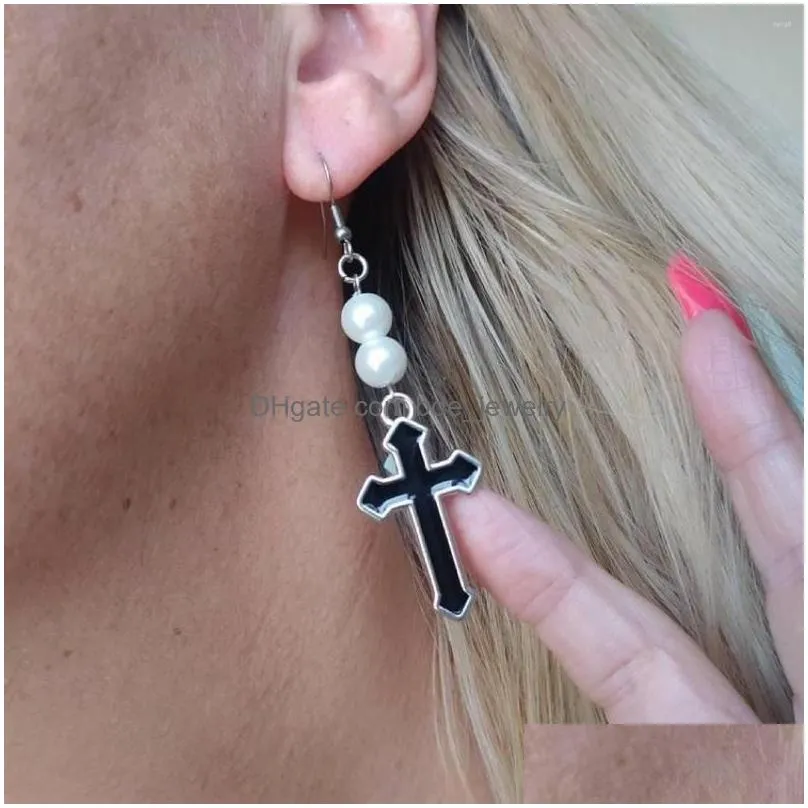 dangle earrings punk metal pearl crossing for women fashion retro hip hop rock vintage charm 90s aesthetic jewelry gift