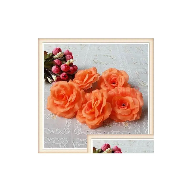 Decorative Flowers & Wreaths 100Pcs 8Cm Silk Rose Flower Heads 16 Colors For Wedding Party Artificial Simation Peony Camellia Drop Del Dhu8N