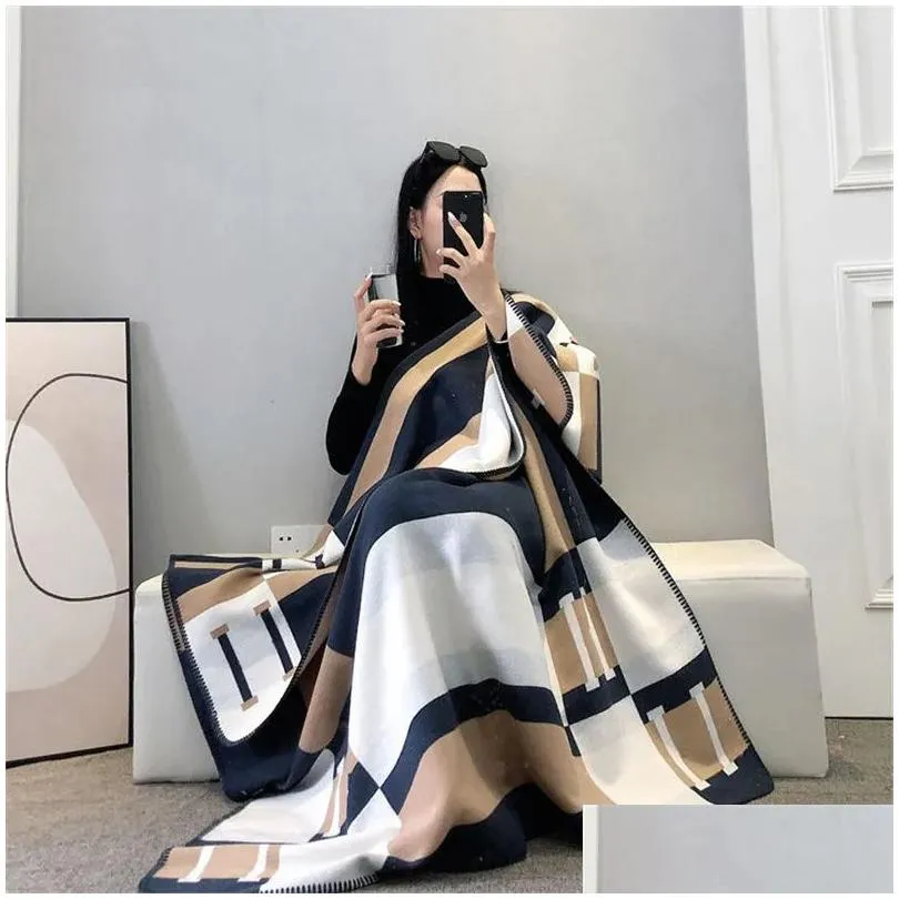 Blanket Wholesale Designer Cashmere Luxury Letter Home Travel Throw Summer Air Conditioner Beach Towel Womens Soft Drop Delivery Garde Dhbwk