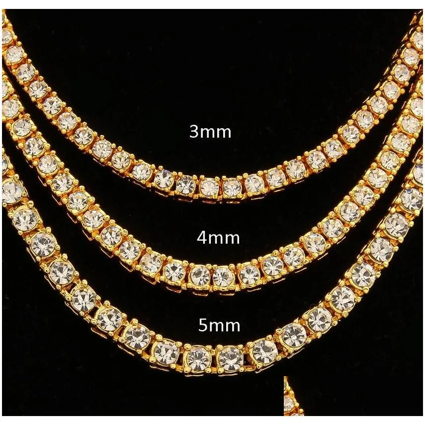 Designer necklaces mens hiphop chains jewelry diamond one row tennis chain hip hop jewelry necklace 3mm 4mm silver rose gold crystal chain