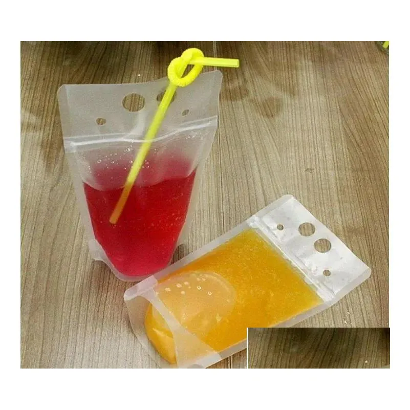 Packing Bags Wholesale Clear Drink Pouches Frosted Zipper Stand-Up Plastic Drinking Bag With St Holder Reclosable Heat-Proof 17Oz Drop Dhipb