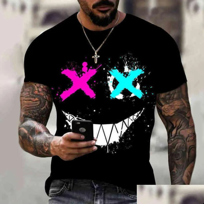 Mens T-Shirts Casual Short-Sved Hip-Hop Face 3D Printing Blouse Plus Size Plover T-Shirt 2022 Drop Delivery Apparel Clothing Tees S Dhgpf