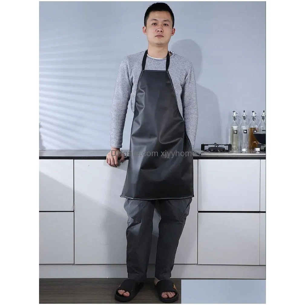 Aprons Pvc Apron Waterproof Oil-Proof Soft Leather Kitchen El Aquatic Butchery Food Canteen Cooking Chef Barber 240108 Drop Delivery H Dh15O