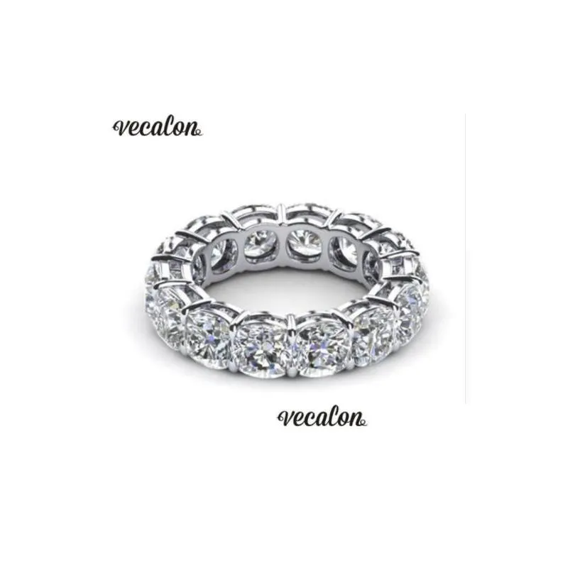 Vecalon 8 styles Lustre Promise Wedding Band Ring 925 Sterling Silver Diamond Engagement rings for women men Jewelry