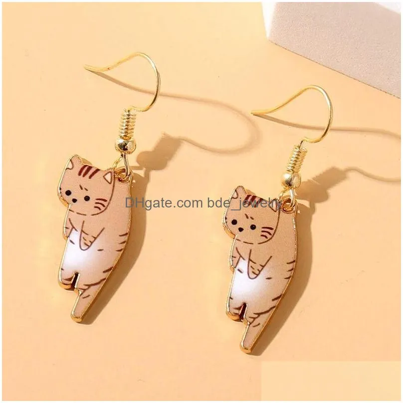 cartoon small cat kitty metal charm earring for women fashion lovely kitten animal cute simple earrings party birthday jewelry