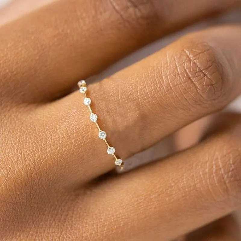 Tiny Small Ring Set for Women Gold Color Cubic Zirconia Midi Finger Rings Wedding Anniversary Jewelry Accessories Gifts Kar229