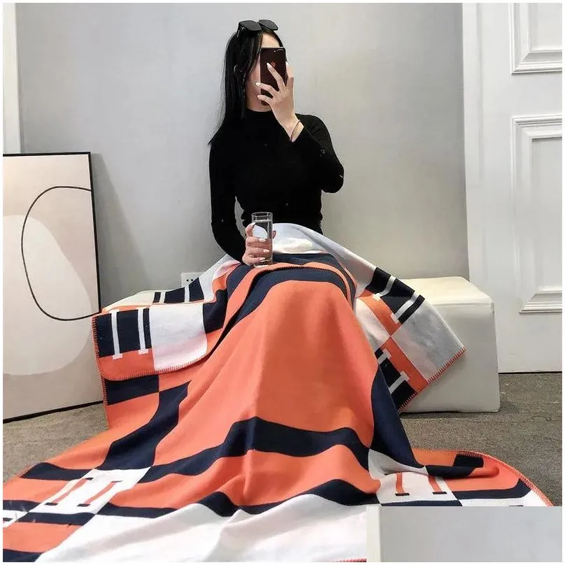 Blanket Wholesale Designer Cashmere Luxury Letter Home Travel Throw Summer Air Conditioner Beach Towel Womens Soft Drop Delivery Garde Dhbwk