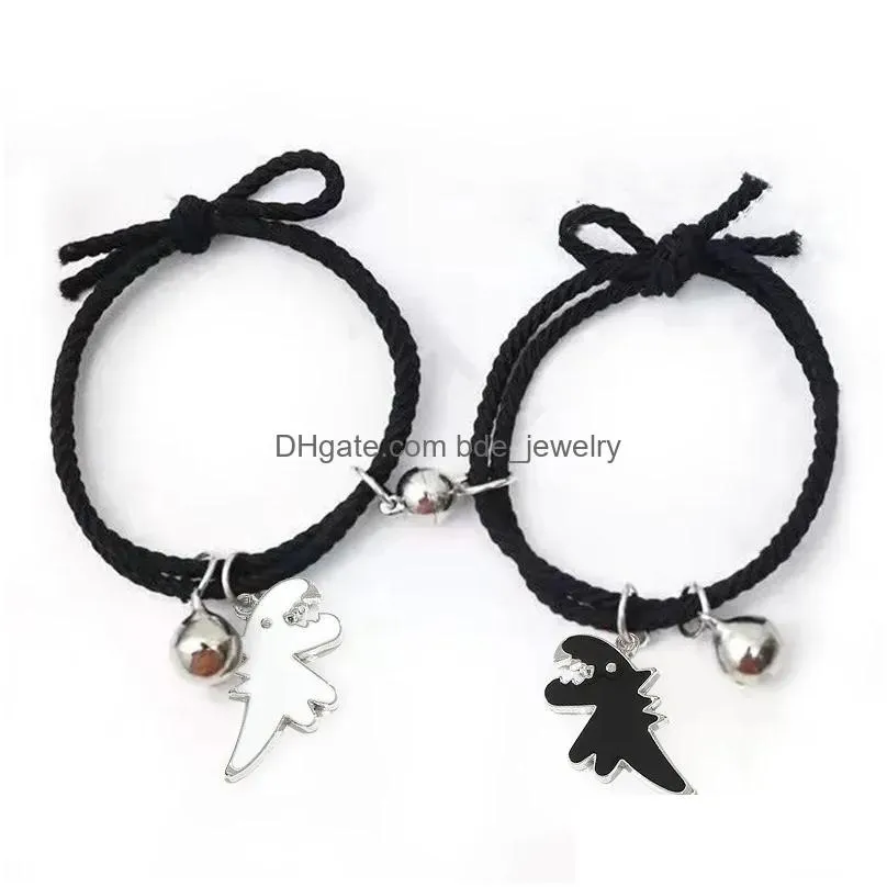 charm bracelets cartoon magnetic couple with cute dinosaur pendant mutually attractive friendship rope gifts for womens gift