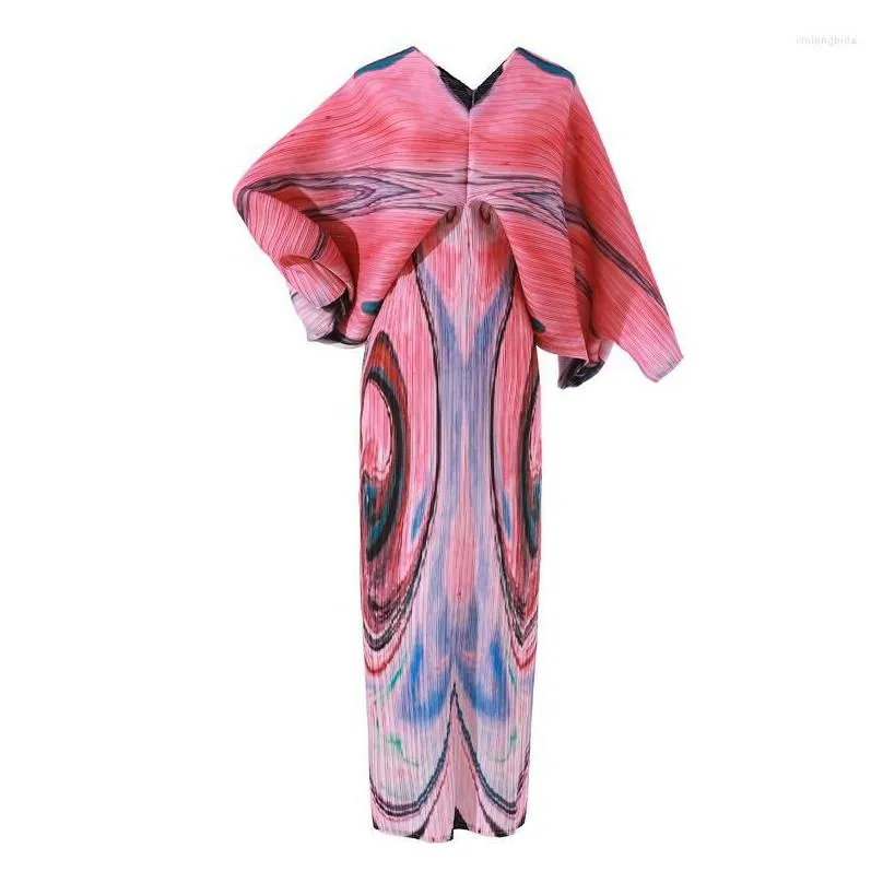 Casual Dresses Miyake Pleated Large Size Dress Women Spring And Summer Printing Meat-Ering Bat Sleeve Long Womens Drop Delivery Appa Dhvqj