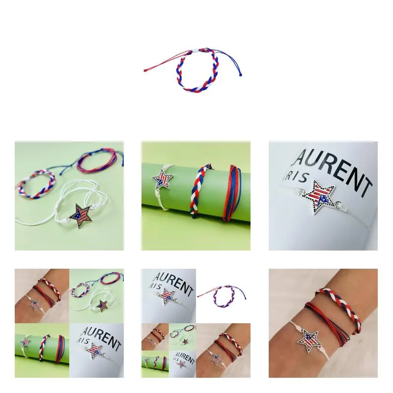 Charm Bracelets American Independence Day Bracelet Personalized Fashion Mti Layered Usa Flag Five Pointed Star Pendant Drop Delivery Otuwq