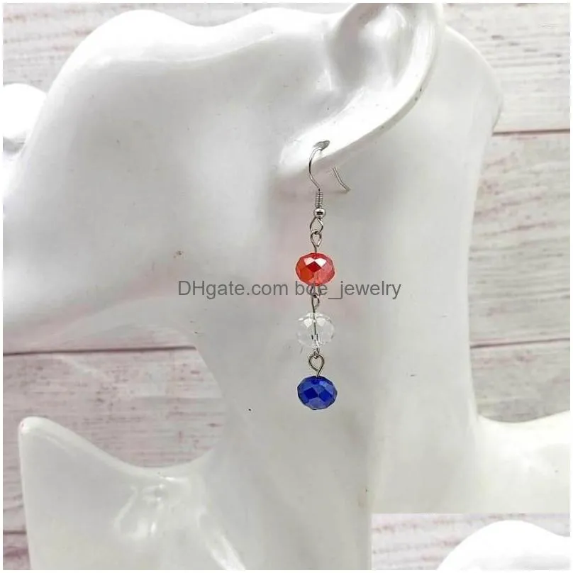 dangle earrings triple faceted ab glass crystal beaded for women usa 4th of july red white blue patriotic jewelry wholesale