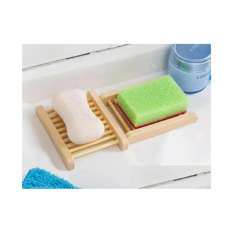 Soap Dishes Natural Bamboo Trays Wooden Dish Tray Holder Rack Plate Box Container For Bath Shower Bathroom Drop Delivery Home Garden A Dhmpe