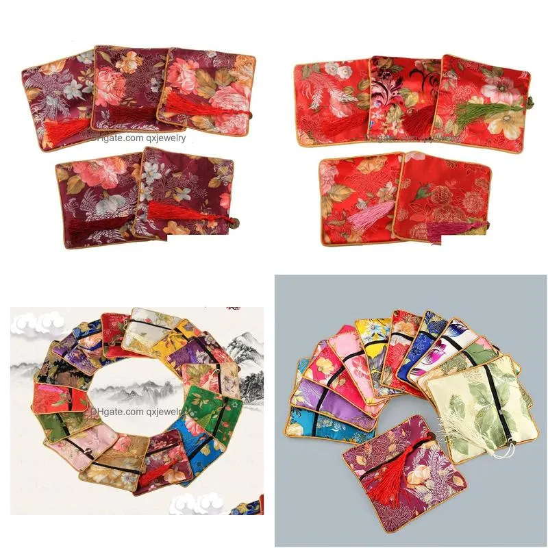 Jewelry Pouches, Bags Double Pouch Real Silk Silks And Satins Small Packing Buddha Beads Bag Tassel Brocade 24Pcs/Lot Drop Delivery Di Dhf6F