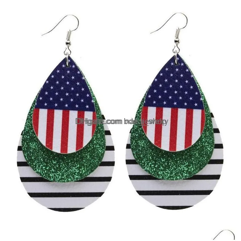dangle chandelier fashion jewelry independence day pu leather earrings glitter mtilayer faux drop delivery dhu5e