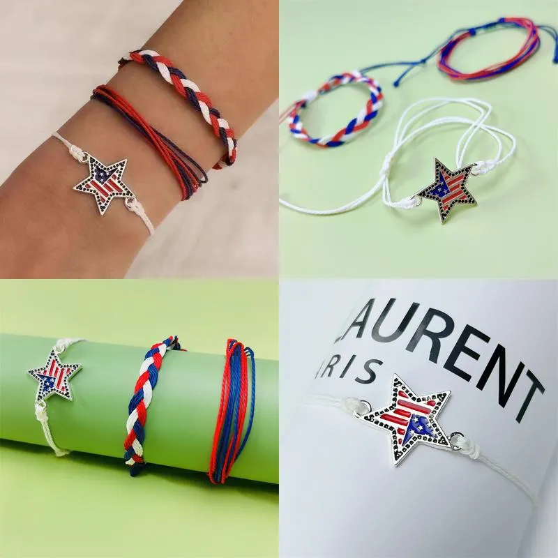 Charm Bracelets American Independence Day Bracelet Personalized Fashion Mti Layered Usa Flag Five Pointed Star Pendant Drop Delivery Dhz6K