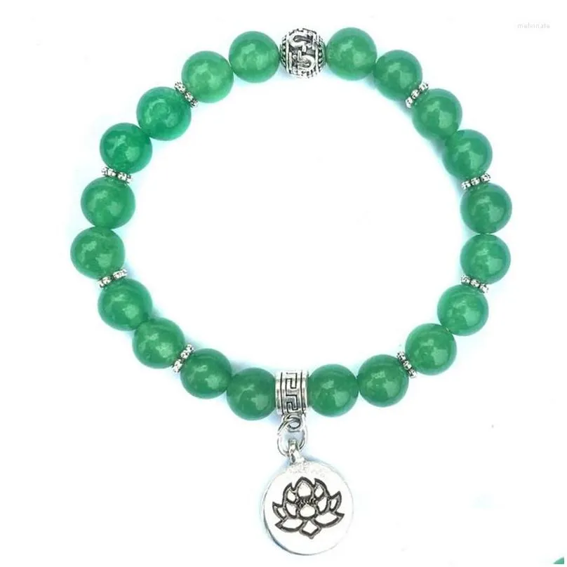 Strand Charm High Quality Green Natural Stone Ohm Buddha Lotus Bracelet Men And Women Jewelry Pulseira Hombres Fashion Gifts