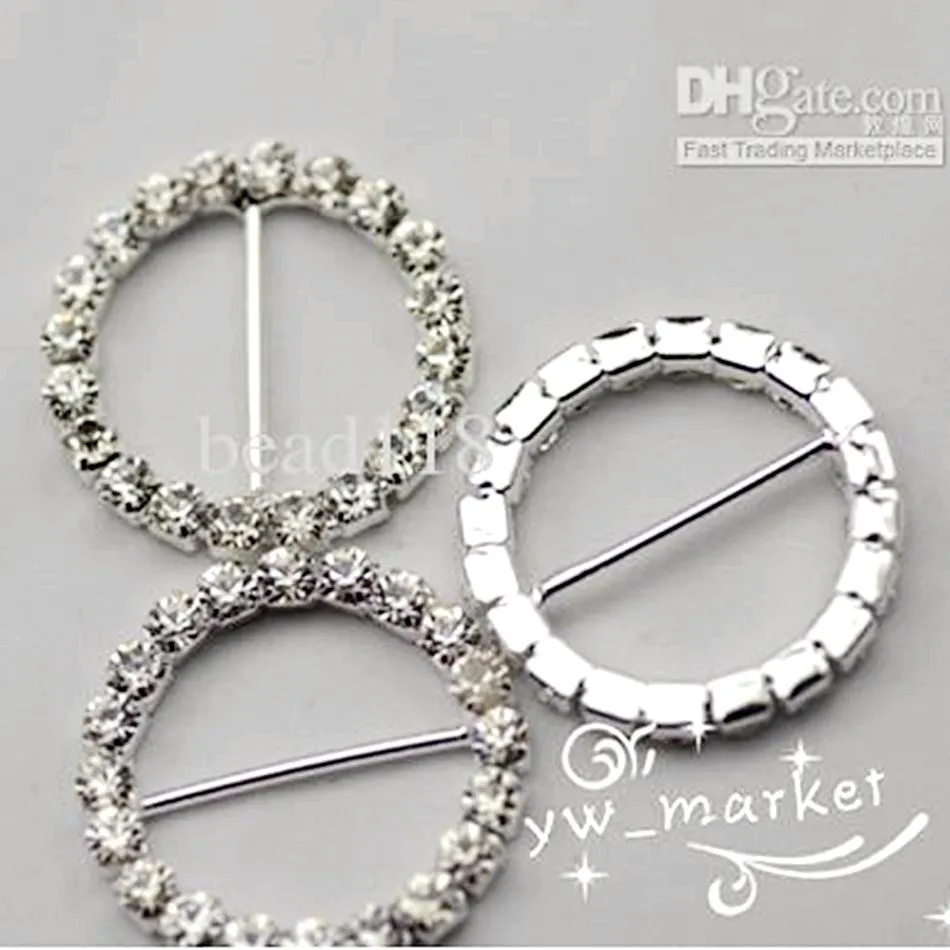 Wedding Jewelry 33mm Round Rhinestone Components Buckle Invitation Ribbon Slider Wedding Supply
