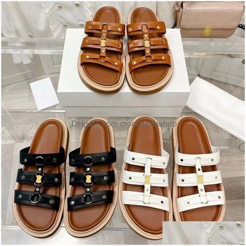 top quality gladiator sandal slipper designer women leather casual shoes luxury beach outdoors flat slide summer platform sandale pool mule men loafer lady