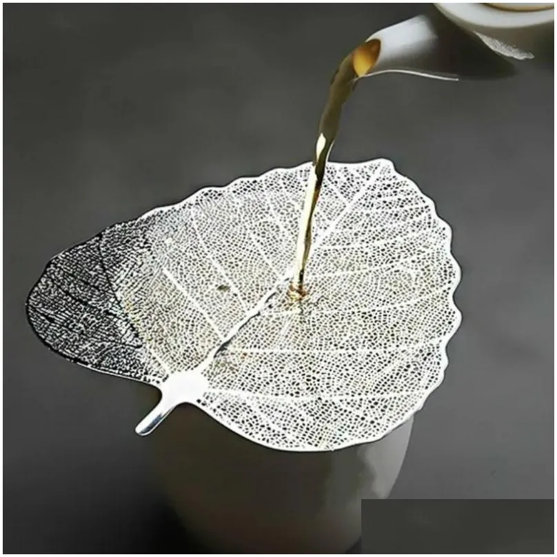 Tea Strainers Household Items Bodhi Leaf Leak Creative Pure Copper Leaves Fair Cup Filter Strainer Kung Fu Set Accessories Drop Delive Dhn7L