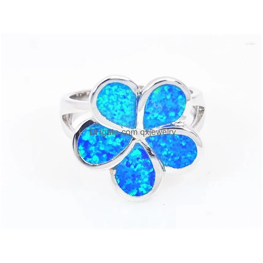 Cluster Rings Wholesale Retail Fashion Fine Blue/White Fire Opal 925 Sterling Sliver Jewelry For Women Ral152503 Drop Delivery Dhfpy