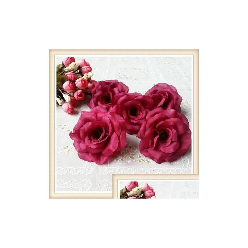 Decorative Flowers & Wreaths 100Pcs 8Cm Silk Rose Flower Heads 16 Colors For Wedding Party Artificial Simation Peony Camellia Drop Del Dhu8N