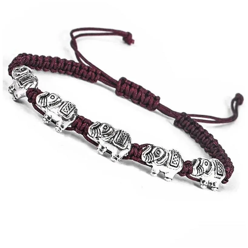 Charm Bracelets Adjustable Handmade Braided Cotton Thread Lucky Knots Bracelet Uni Vintage Sier Color Elephant Butterfly Bracelet1 Dro