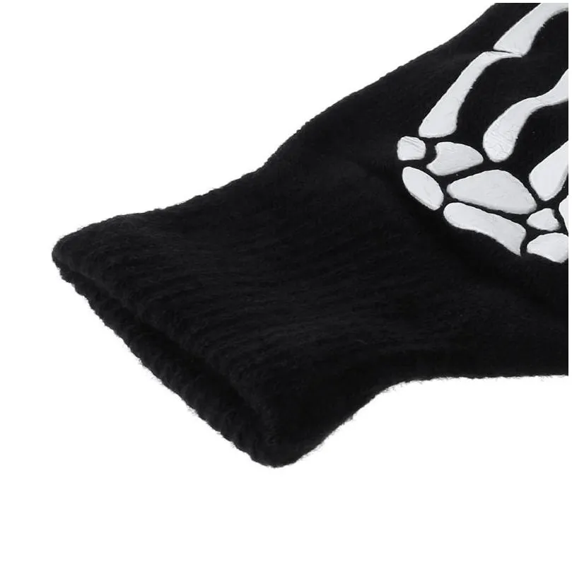 Cycling Gloves Warm Knitting For Adt Solid Acrylic Half Finger Glove Human Skeleton Head Gripper Print Non-Slip Wrist Fy5602 Drop De Dhgze
