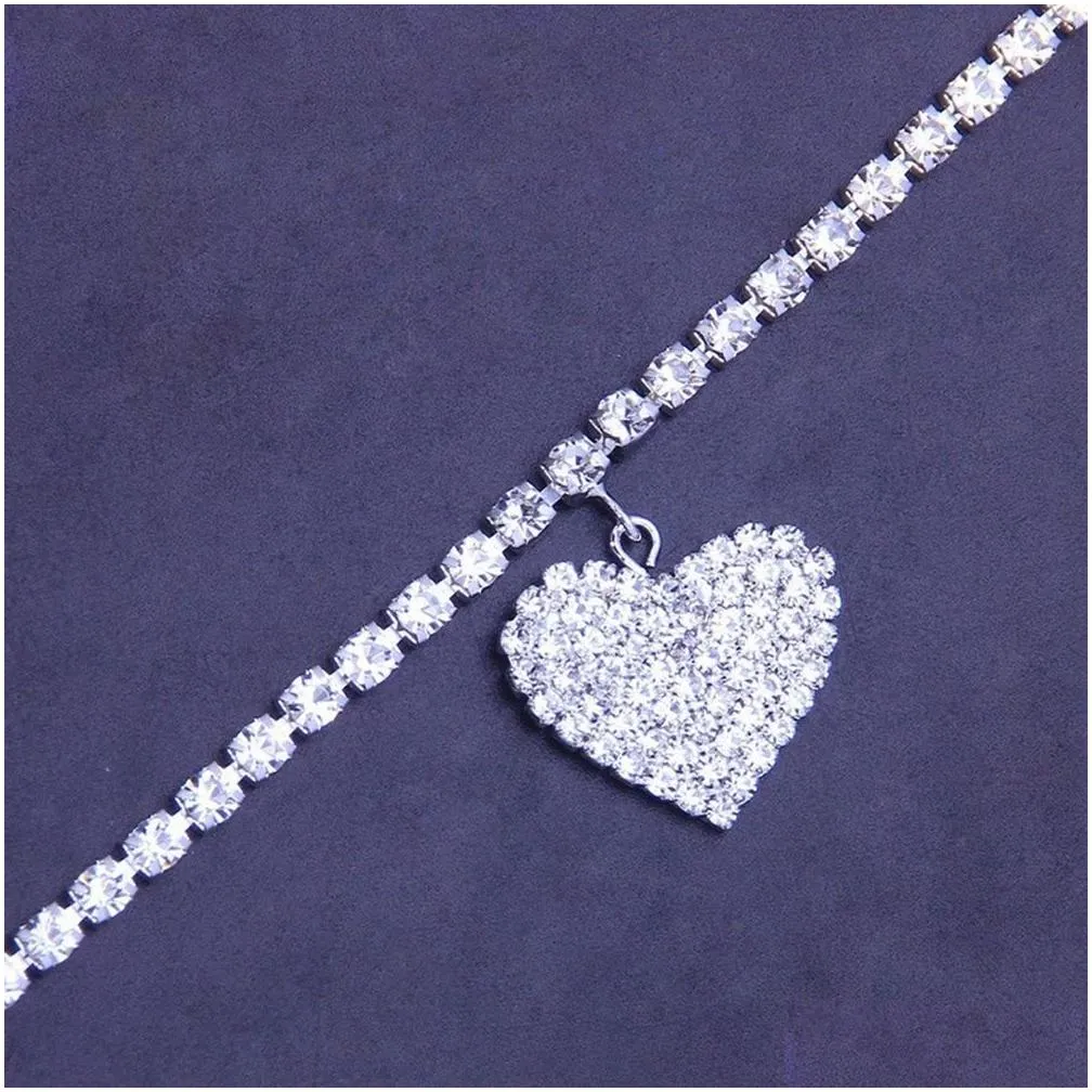 2024 Rhinestone Heart Pengdant Chain 14K Gold Anklets Luxury Bracelet on Leg Accessories For Women Wedding Party Fashion Jewelry