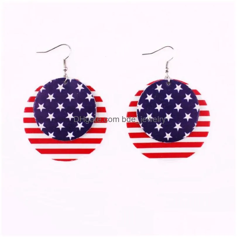 dangle earrings independence day american flag us stars and stripes pu leather round leaf teardrop drop for women jewelry