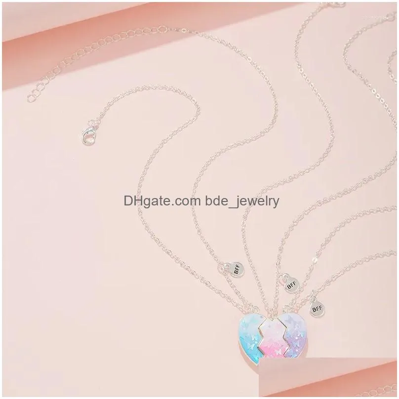 pendant necklaces 3pcs/set colorful butterfly glitter broken peach heart for 3 girls friendship bff friend jewelry gifts