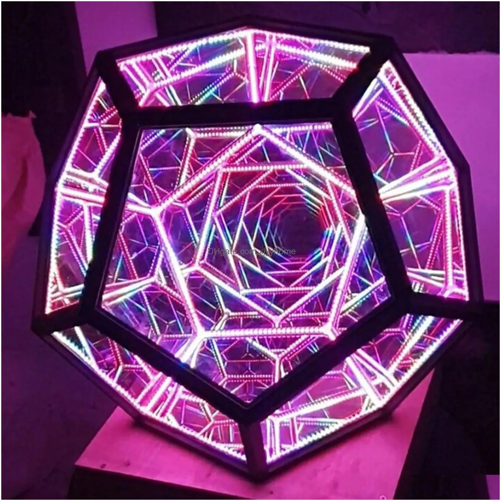 Decorative Objects & Figurines Christmas Infinite Dodecahedron Color Art Light Usb Charging Lamp Home Desktop Decoration Aesthetic Roo Dhgye