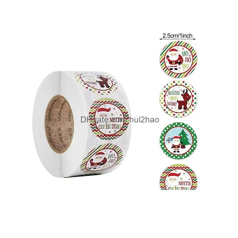 500pcs merry christmas theme seal labels stickers xmas tree elk snowflake candy baking bag package envelope gifts box sticker decorations year