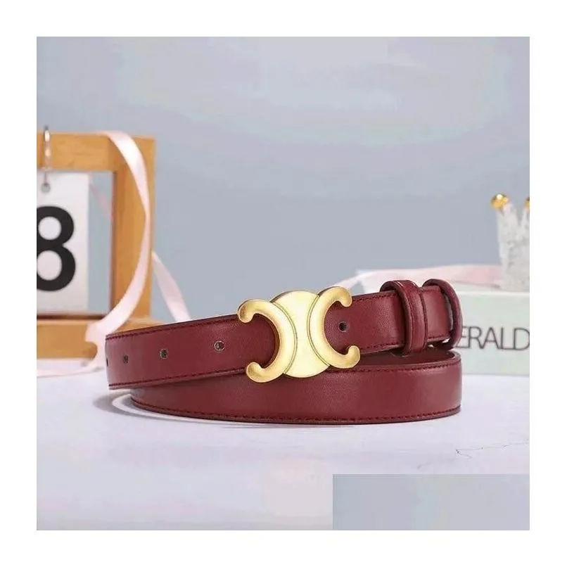 Fashion Smooth Buckle Belt Retro Design Thin Waist Belts for Men Womens Width 2.5CM Genuine Cowhide 4 Color