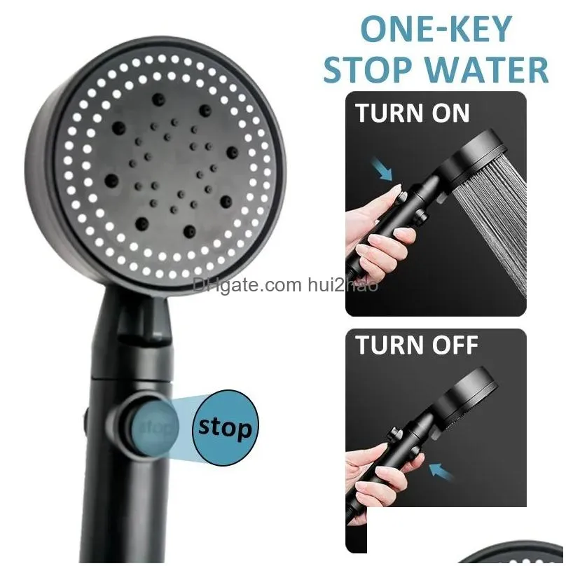  shower head water saving black 5 mode adjustable high pressure shower one-key stop water massage eco shower bathroom accessories