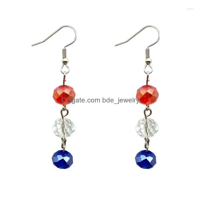 dangle earrings triple faceted ab glass crystal beaded for women usa 4th of july red white blue patriotic jewelry wholesale